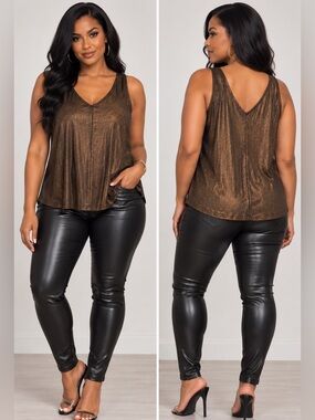 City Streets Metallic Bronze V-Neck Tank Top